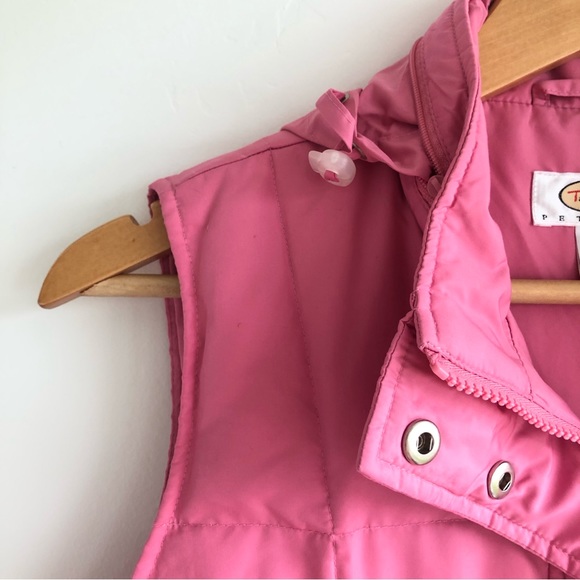 TALBOTS Goose Down Feather Puffer Vest Pink Hidden Hood Full Zip Snap Sz SP - Picture 5 of 16
